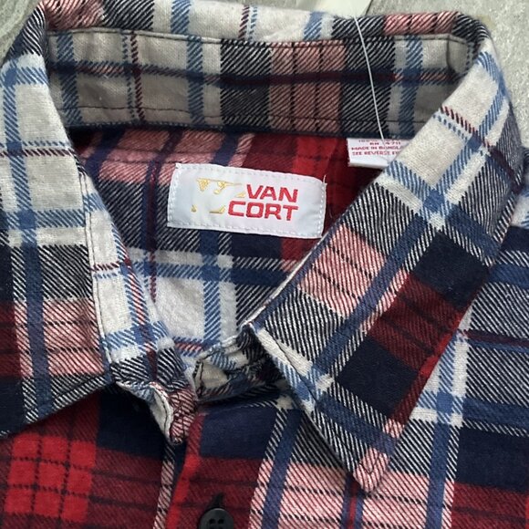 Vintage Van Cort Flannel Shirt Mens Large Plaid Red Blue 100% Cotton With Tag - Picture 4 of 5